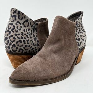 Yellow Box Taupe and Leopard Ankle Booties